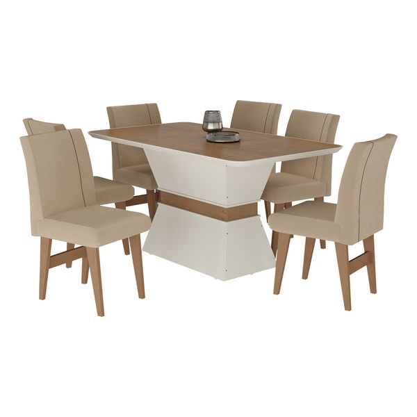 Conjunto Mesa de Jantar 160 cm com 6 cadeiras Oslo Multimóveis EX1010 Madeirado/Off White/Mascavo