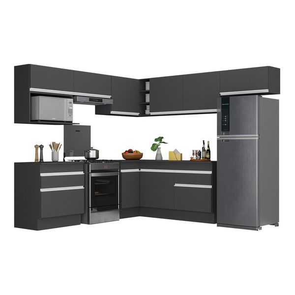 Armário de Cozinha Completa de Canto com Rodapé Veneza Multimóveis MP2106.898 Preto/Branco