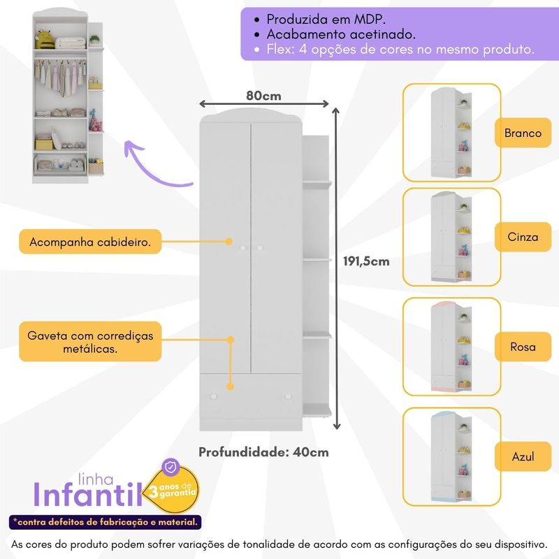 guarda-roupas-infantil-flex-2-portas-1-gaveta-jujuba-multimoveis-bb2660-branco-colorido