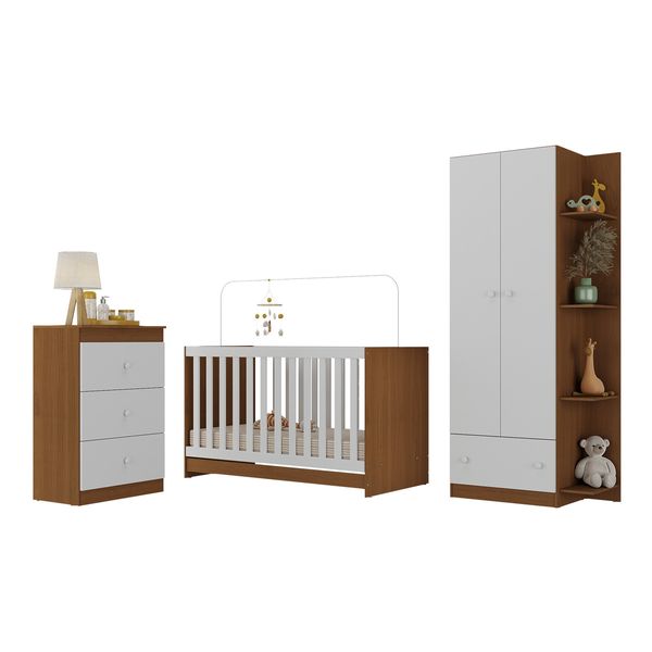 Quarto Infantil Completo Doce de Leite Multimóveis MP4237 Madeirado/Branco