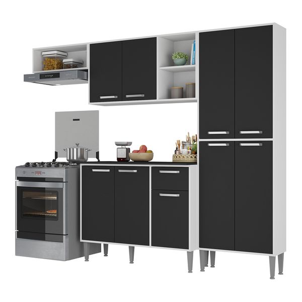 Armário de Cozinha Compacta e Balcão com Tampo Coimbra Multimóveis Preto/Branco