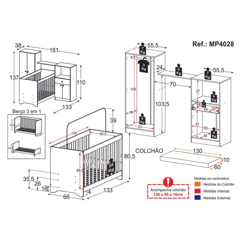 quarto-infantil-com-berco-3-em-1-e-colchao-incluso-luiza-multimoveis-branco