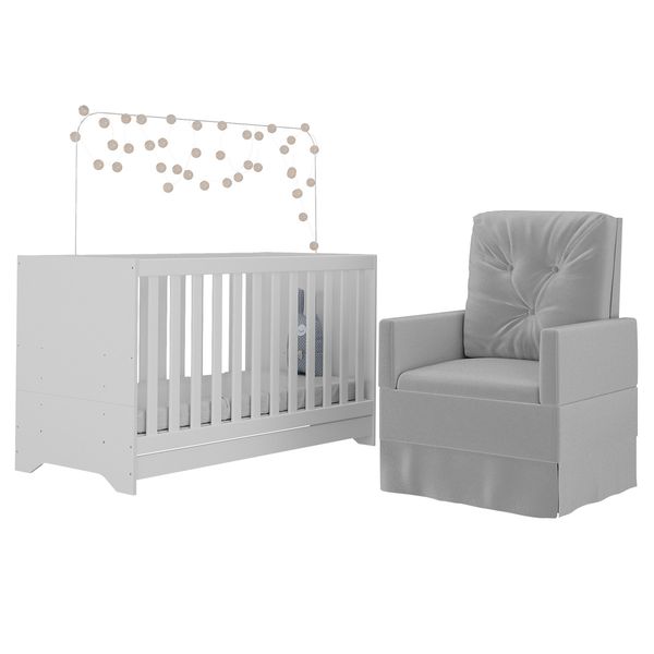 Berço 3x1 com Poltrona de Amamentação Multimóveis MP4064 Branco/Cinza
