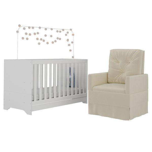 Berço 3x1 com Colchão Incluso e Poltrona de Amamentação Elza Multimóveis MP4088 Branco/Bege