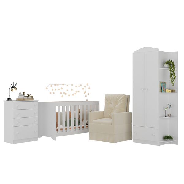 Quarto Completo com Colchão e Poltrona de Amamentação João e Maria Multimóveis MP4092 Branco/Bege