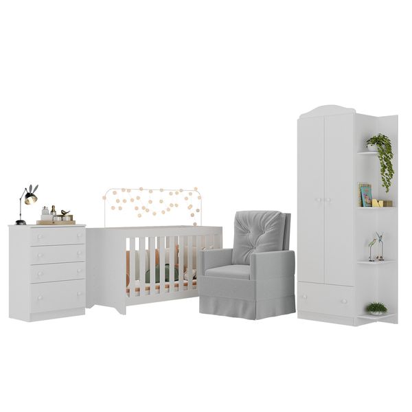 Quarto Completo com Colchão e Poltrona de Amamentação João e Maria Multimóveis MP4092 Branco/Cinza