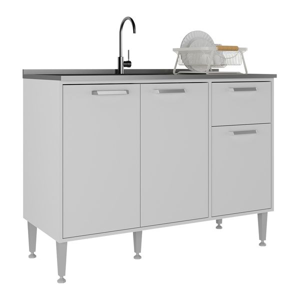 Balcão de Cozinha Gabinete Pia 105cm 3 Portas 1 Gaveta Xangai Multimóveis MP2246 Branco