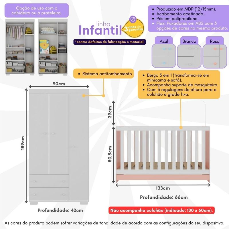 quarto-infantil-com-berco-3-em-1-e-guarda-roupas-algodao-doce-multimoveis-mp4247-branco-rosa