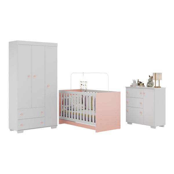 Quarto Infantil Completo Algodão Doce Multimóveis MP4252 Branco/Rosa