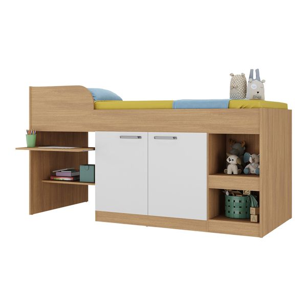 Cama Solteiro Multifuncional com Colchão Incluso 2 Portas e Escrivaninha Multimóveis MP4233 Rustic/Branco