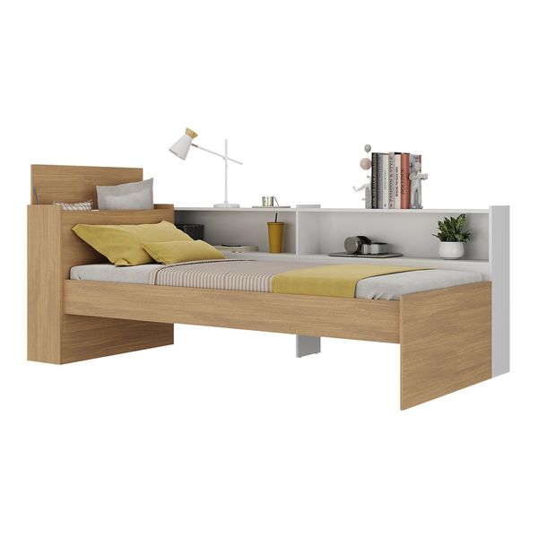 Cama de Solteiro para Colchão 188 x 78cm com Baú Embutido e Prateleira Multimóveis MP4257 Rustic/Branco