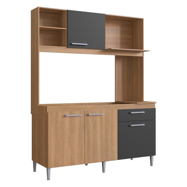 Armário de Cozinha Compacta 151,5cm 4 Portas 1 Gaveta Gabinete Pia Multimóveis CR20284 Rovere/Grafite