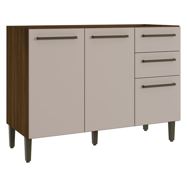 Balcão de Cozinha Gabinete Pia 120cm 2 Portas e 3 Gavetas Toronto Multimóveis CR20302 Noce Oro/Cinnamon