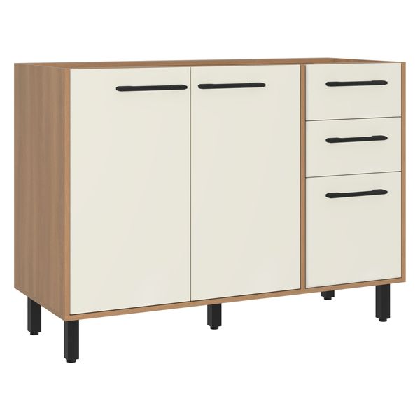 Balcão de Cozinha Gabinete Pia 120cm 3 Portas e 2 Gavetas Havana Multimóveis CR20310 Rovere/Champanhe