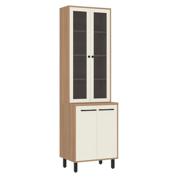 Cristaleira Paneleiro 65cm com Vidros e 4 Portas Havana Multimóveis CR20312 Rovere/Champanhe