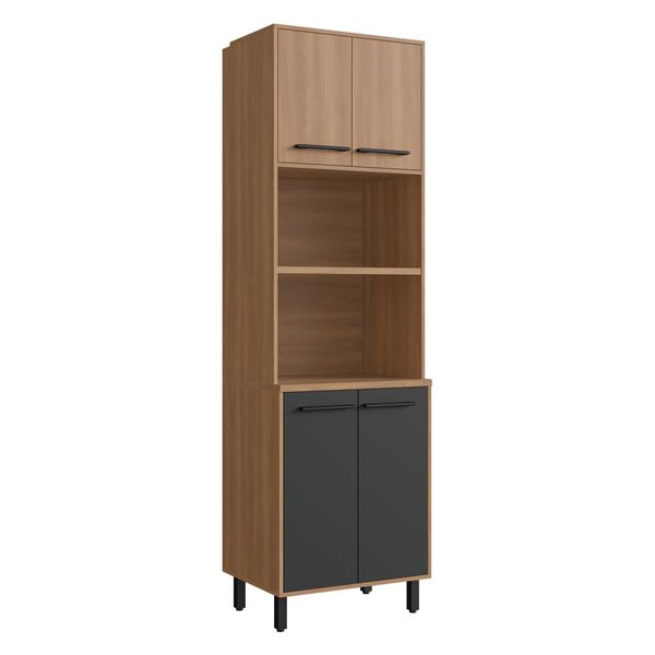 Paneleiro Torre Quente 65cm para Forno e Micro-ondas 4 Portas Havana Multimóveis CR20311 Rovere/Grafite