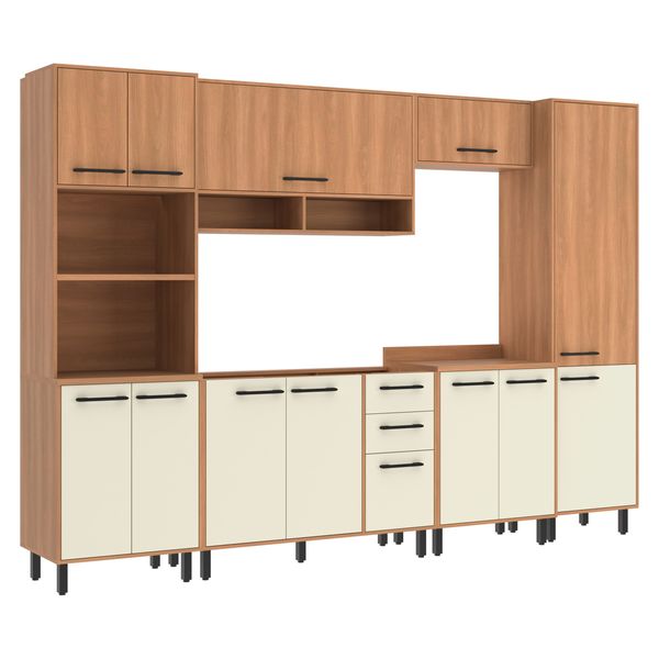 Cozinha Completa Modulada 6 Peças com Gabinete para Pia Havana Multimóveis CR20315 Rovere/Champanhe
