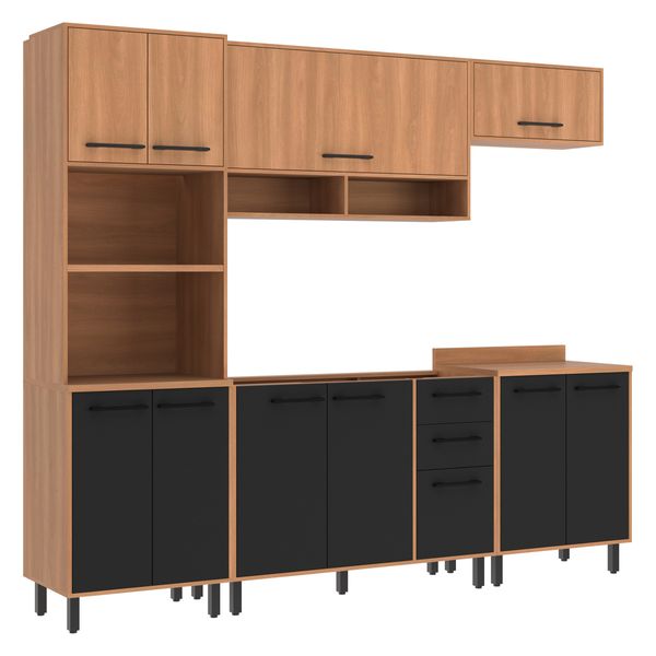 Cozinha Completa Modulada 5 Peças com Gabinete para Pia Havana Multimóveis CR20317 Rovere/Grafite