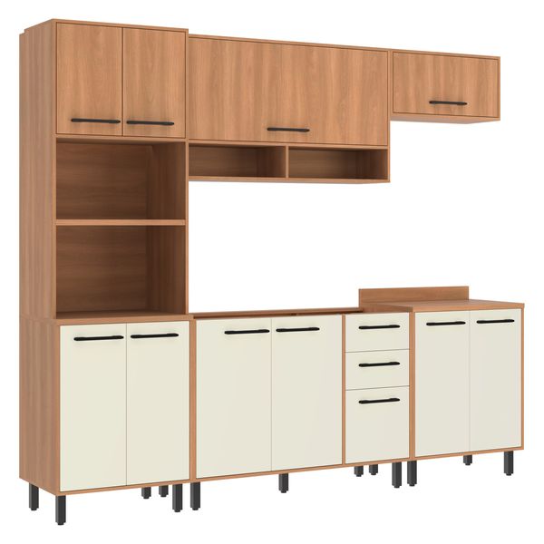 Cozinha Completa Modulada 5 Peças com Gabinete para Pia Havana Multimóveis CR20317 Rovere/Champanhe