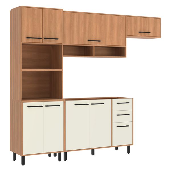 Armário de Cozinha Compacta Modulada 4 Peças com Gabinete Pia Havana Multimóveis CR20321 Rovere/Champanhe