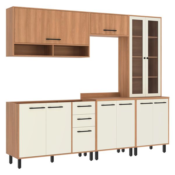 Cozinha Completa Modulada 5 Peças com Gabinete para Pia Havana Multimóveis CR20323 Rovere/Champanhe