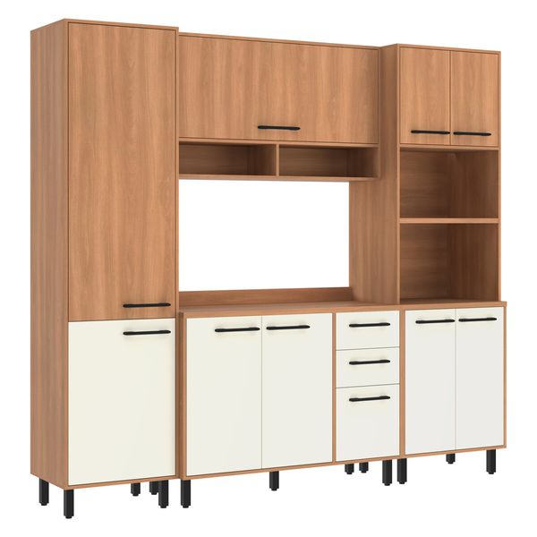 Armário de Cozinha Compacta Modulada 4 Peças Havana Multimóveis CR20329 Rovere/Champanhe