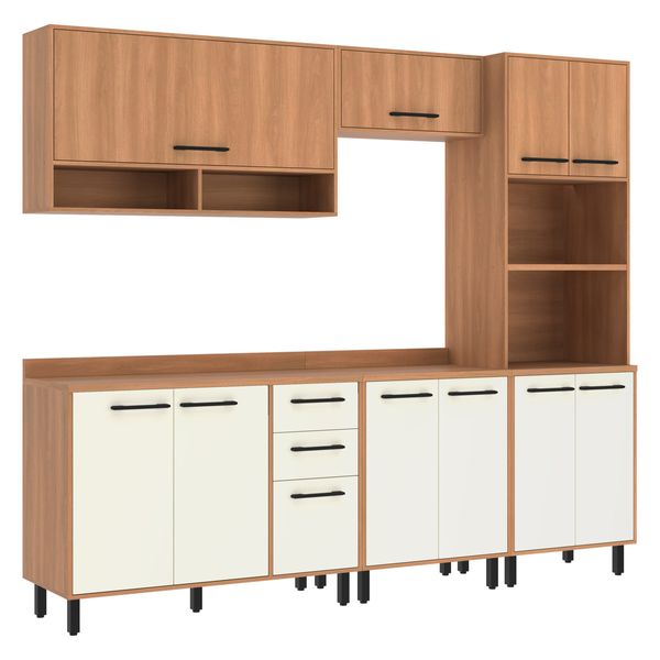 Cozinha Completa Modulada 5 Peças com Torre Quente Havana Multimóveis CR20333 Rovere/Champanhe
