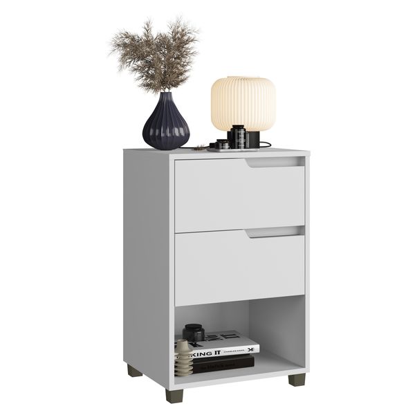 Mesa de Cabeceira 45cm com 2 Gavetas Multimóveis CR35244 Branco