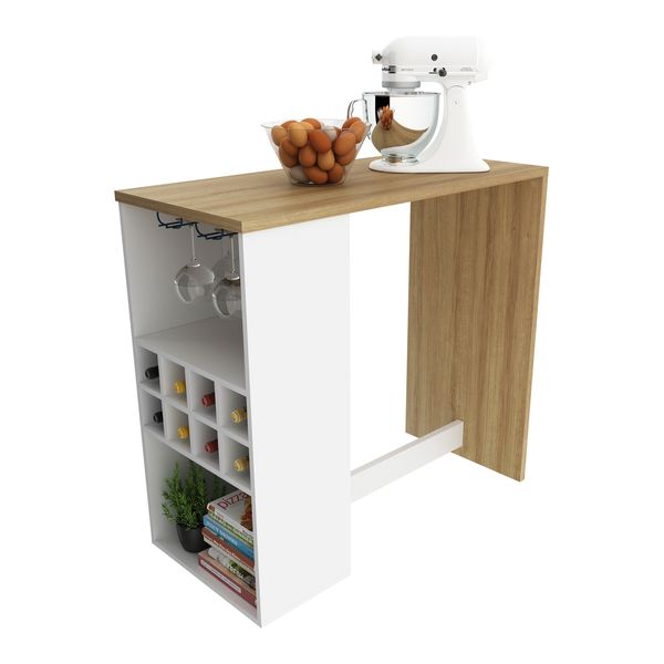 Bancada para Cozinha 110cm com Adega e Porta-taças Multimóveis CR20342 Branco/Amêndoa