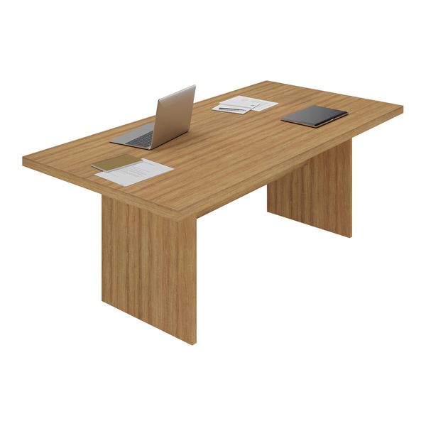 Mesa de Escritório 200cm para Reunião com Tampo 30mm Multimóveis CR25281 Amêndoa