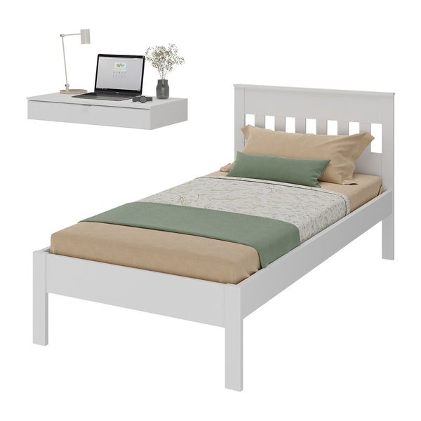 Cama de Solteiro para Colchão 88 x 188 cm com Penteadeira 90cm Suspensa Multimóveis CR35248 Branco