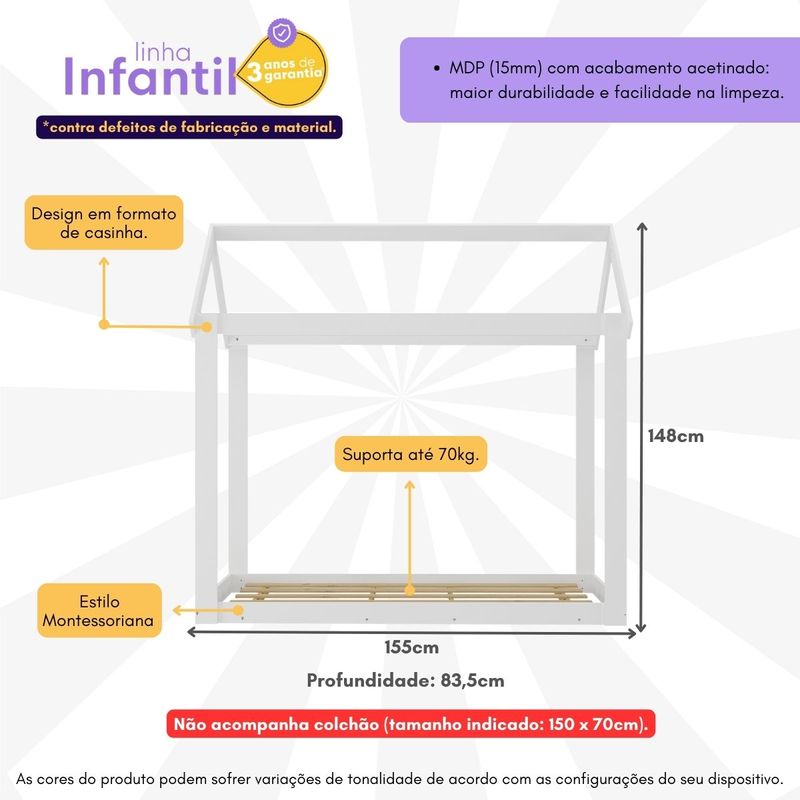 cama-montessoriana-Infantil-bambole-para-colchao-150x70cm-multimoveis-ex4010-branco