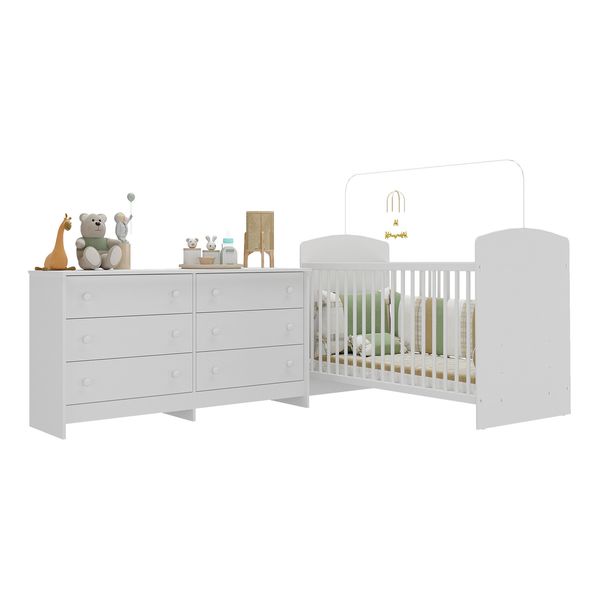 Berço para Colchão 130 x 60cm com Cômoda Ana Lívia Multimóveis MP4291 Branco