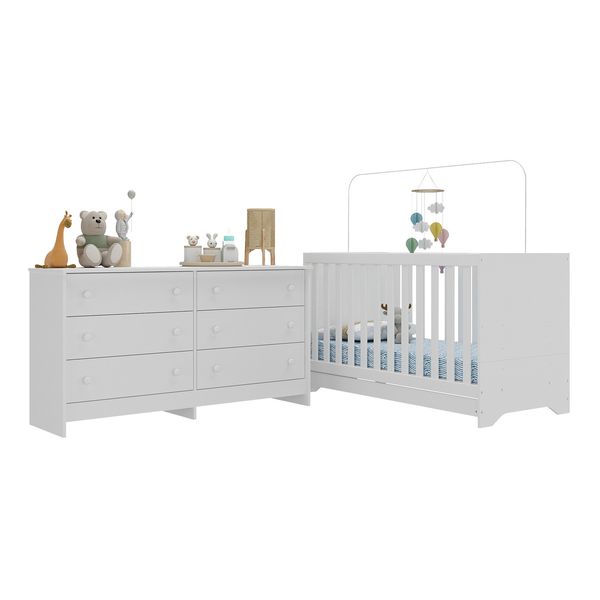 Berço 3 em 1 com Colchão Incluso e Cômoda Pipoca Multimóveis MP4294 Branco