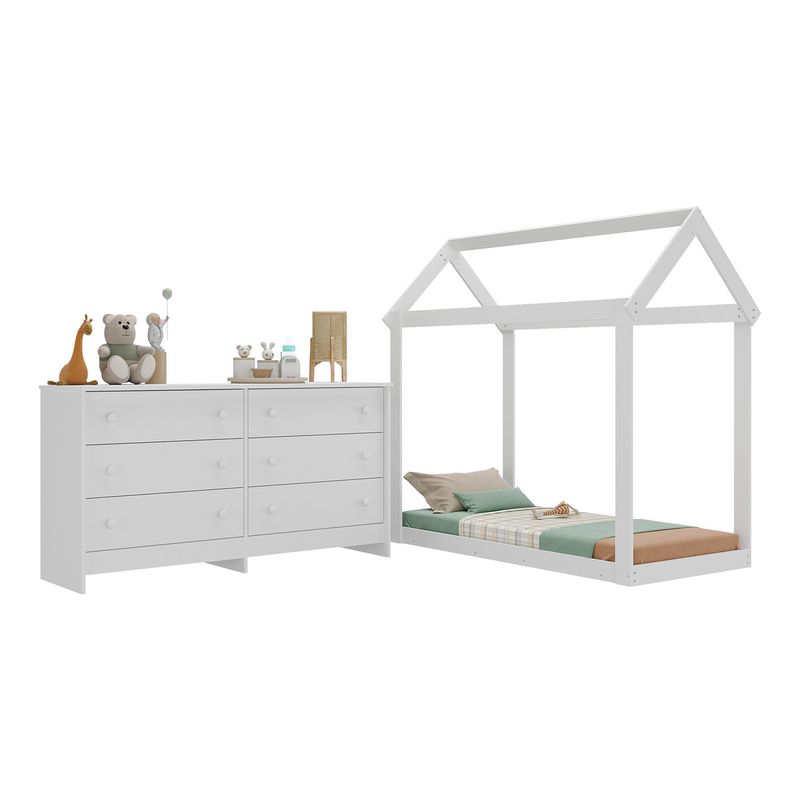 cama-infantil-montessoriana-para-colchao-150-x-70cm-com-comoda-bambole-multimoveis-mX4287-branco