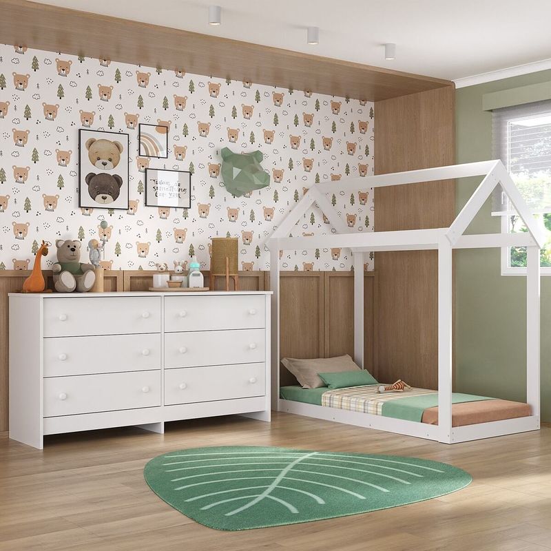 cama-infantil-montessoriana-com-colchao-incluso-e-comoda-bambole-multimoveis-mX4288-branco