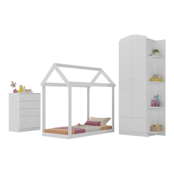 Quarto Infantil com Cama Montessoriana João e Maria Multimóveis MX4265 Branco