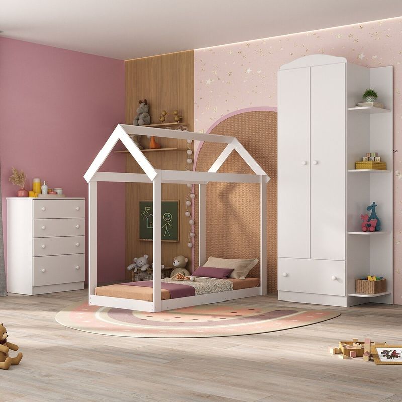 quarto-infantil-com-cama-montessoriana-joao-e-maria-multimoveis-mx4265-branco