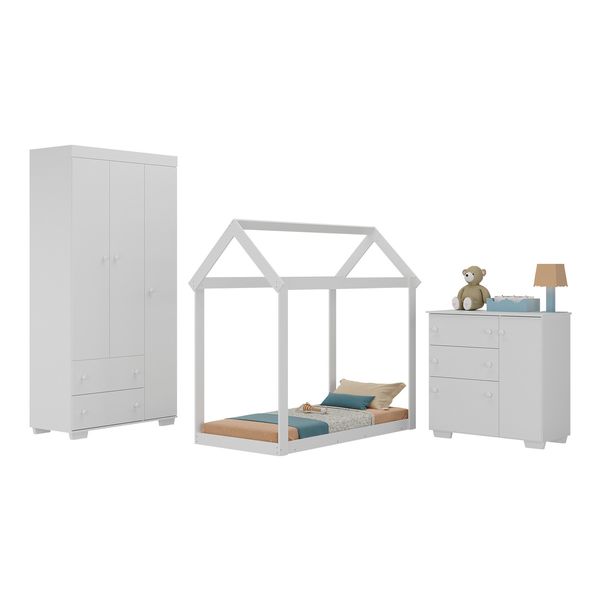 Quarto Infantil com Cama Montessoriana Algodão Doce Multimóveis MX4267 Branco