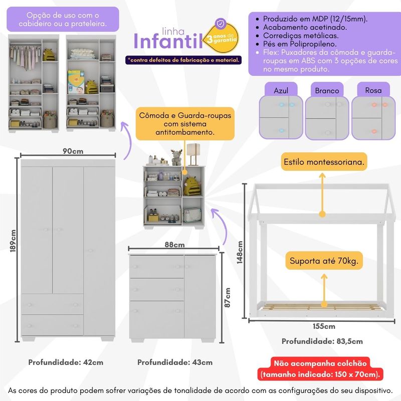 quarto-infantil-com-cama-montessoriana-algodao-doce-multimoveis-mx4267-branco