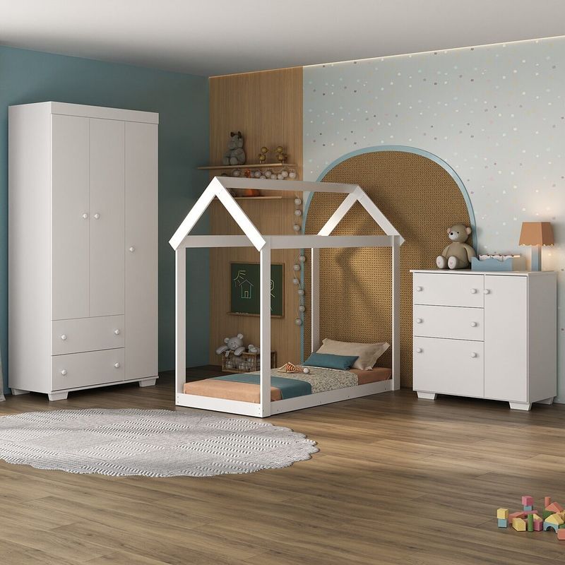 quarto-infantil-com-cama-montessoriana-e-colchao-incluso-algodao-doce-multimoveis-mx4268-branco