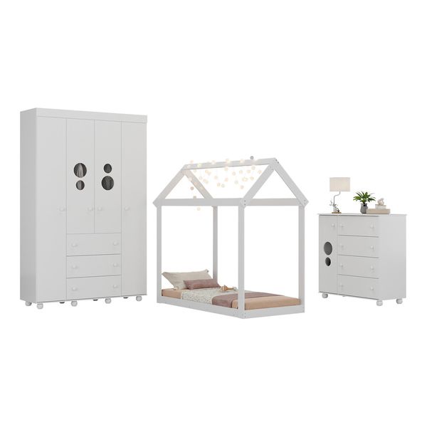 Quarto Infantil com Cama Montessoriana e Colchão Incluso Pimpolho Multimóveis MX4270 Branco