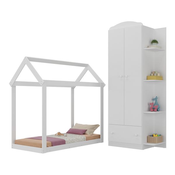 Quarto Infantil com Cama Montessoriana e Guarda-Roupas João e Maria Multimóveis MX4271 Branco