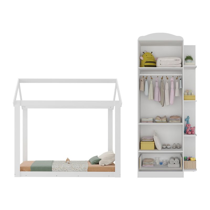 quarto-infantil-com-cama-montessoriana-colchao-guarda-roupas-joao-e-maria-multimoveis-mx4272-branco