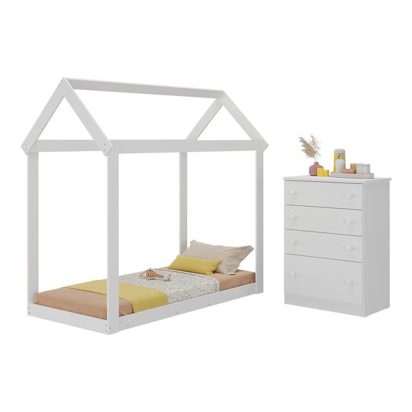 Quarto Infantil com Cama Montessoriana e Cômoda Flex João e Maria Multimóveis MX4273 Branco