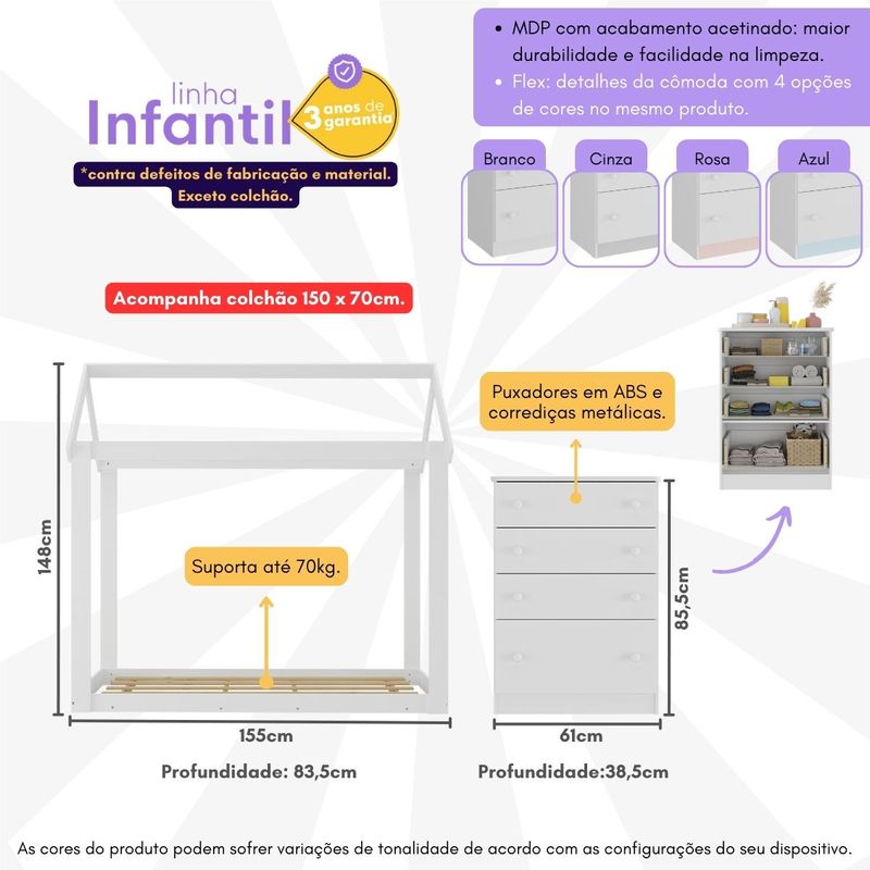 quarto-infantil-com-cama-montessoriana-colchao-comoda-flex-joao-e-maria-multimoveis-mx4274-branco