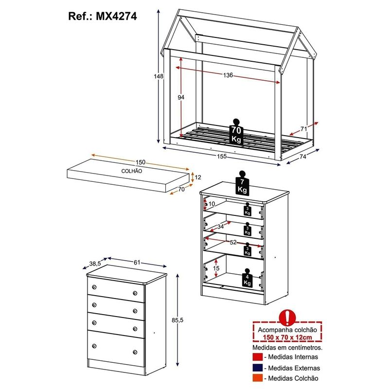 quarto-infantil-com-cama-montessoriana-colchao-comoda-flex-joao-e-maria-multimoveis-mx4274-branco