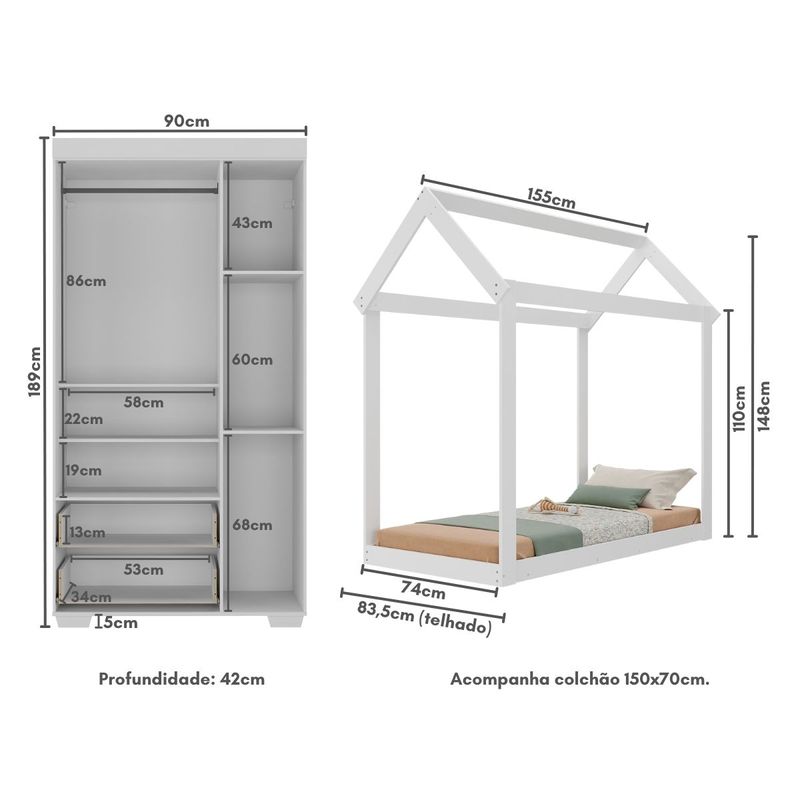 quarto-infantil-com-cama-montessoriana-colchao-guarda-roupas-algodao-doce-multimoveis-mx4276-branco