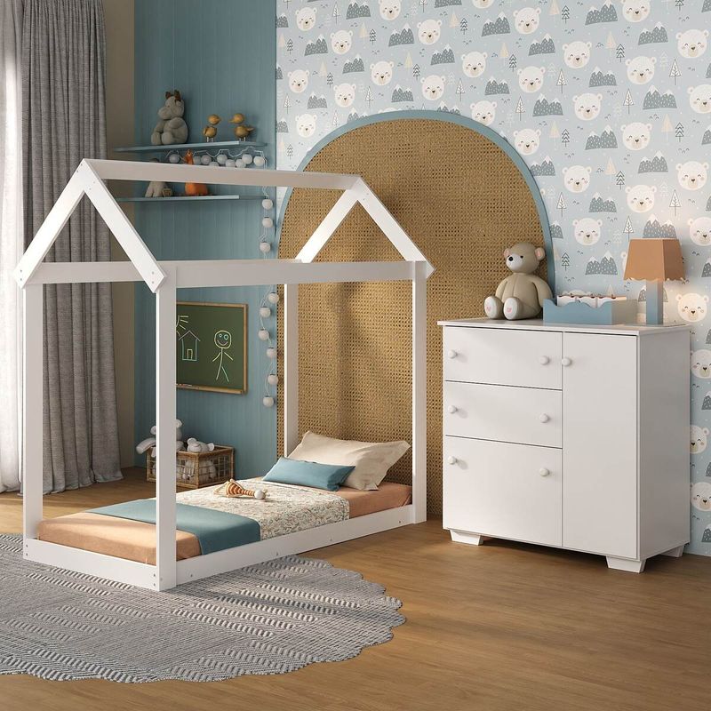 quarto-infantil-cama-montessoriana-colchao-comoda-flex-algodao-doce-multimoveis-mx4278-branco