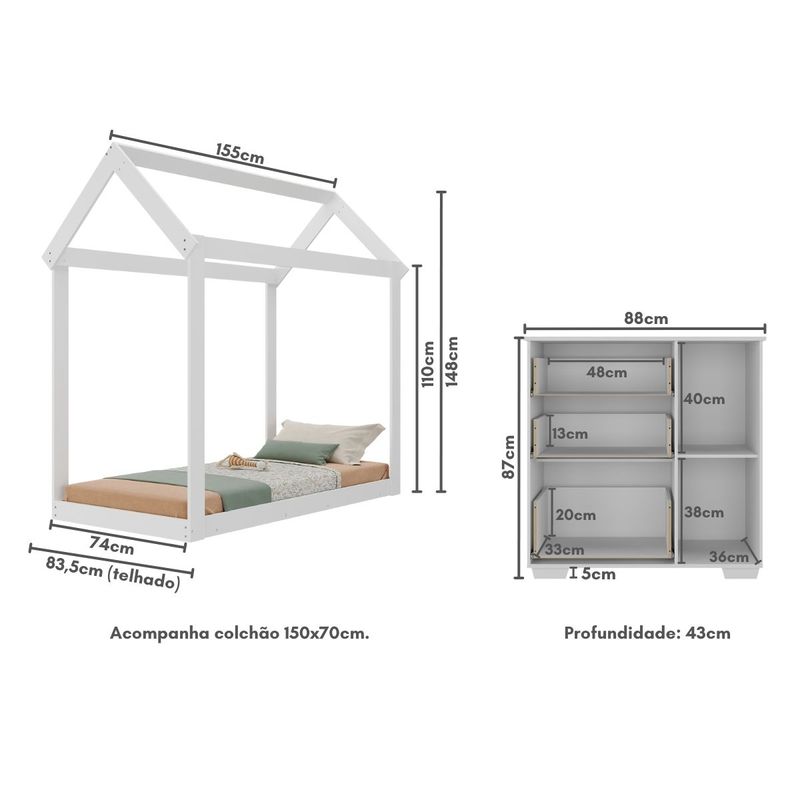 quarto-infantil-cama-montessoriana-colchao-comoda-flex-algodao-doce-multimoveis-mx4278-branco